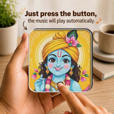Lord Krishna Musical Fridge Magnet Spiritual Song Playing Frame Gift for Pooja Room, Office & Home Decor | Devotional Audio Player for Home, Temple & Meditation Peace & Positivity